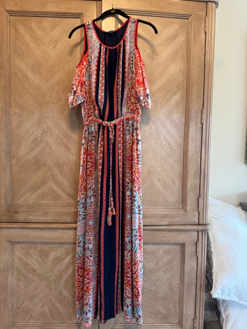 Max Edition Navy and Coral Cold-Shoulder Boho Maxi Dress